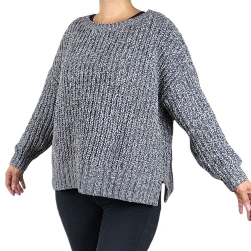 American Eagle Grey Chunky Cable Knit Cropped Sweater - Size S (Oversized Fit) - Picture 8 of 15
